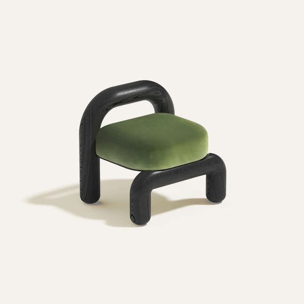 Lithic Lounge Chair Black Oak Green Velvet - Maha Alavi Studio