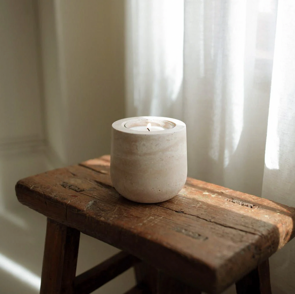 Beige Travertine Candle Vessel