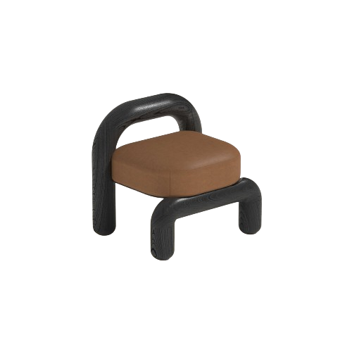Lithic Lounge Chair Black Oak Cognac Leather - Maha Alavi Studio