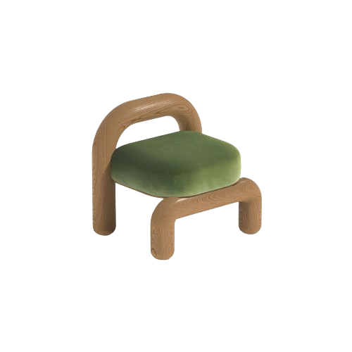Lithic Lounge Chair White Oak Green Velvet - Maha Alavi Studio