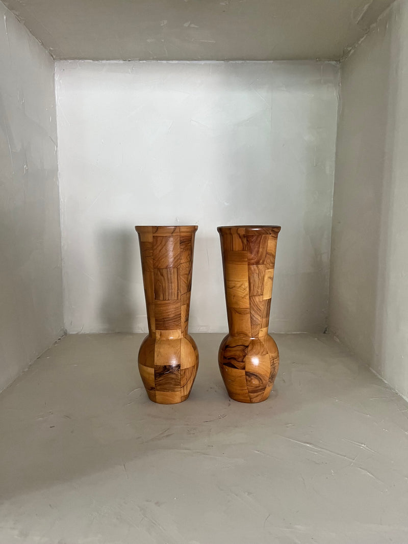 Burl Oak Checkerboard Vases